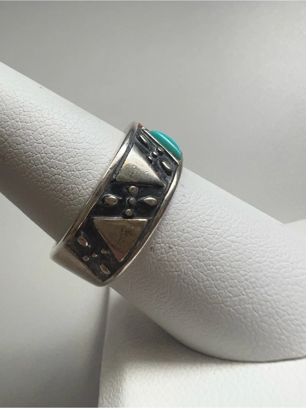 Vintage Carolyn Pollack Sterling Silver Turquoise and Coral Band Ring